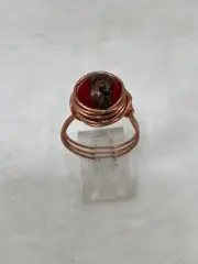 Handmade ~ Copper Wire Wrap ~ Glass Bead Ring Size 9 #212