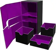Card Deck Case for Trading Cards, Deck Storage Box for 200 Single Sleeved Cards Large Twin Flip Deck Case with 1 Storage Dice & 2 Trays Fits EDH/YuGiOh/MTG/TCG/CCG Black (Black&Purple)
