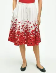 Brooks Brothers Women's Flare Skirt 6 Red White Poppy Stretch Cotton Classic