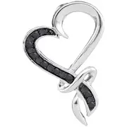 14k White Gold Round Black Diamond Twist Heart Pendant 1/10 Cttw