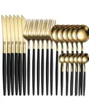 Lot x 5 Sets Stainless Steel Modern 24pcs Cutlery, Black/Matte Gold (120pcs)