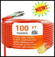 100 Ft 16 Gauge Extension Cord Outdoor Indoor Flexible 3 Prong Power Work Shop