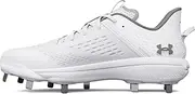 [Under Armour] Men's Yard Low MT Baseball Cleat Shoe, (100) White/White/Metallic Silver, 16