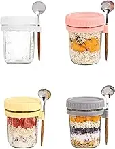 GZZYPZ 4 Pack Overnight Oats Container, Glass Airtight Jar With Lid And Spoon,350 ml Wide Mouth Mason Salad Jars，for Pudding，Cereal, Fruit, Vegetables, Milk, Salads