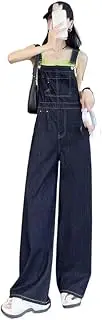 [YiKeGuiHuaShu] Denim Suspenders for Women, Wide-Leg Pants Spring and Autumn, Slim Retro Floor-Length Jumpsuits
