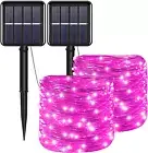 Solar Christmas String Lights Pink Outdoor Waterproof 100 LED（2 Pack） 8 Modes Co