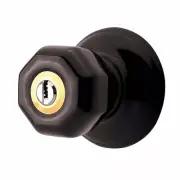 Black Hexagonal Door Knob with Porcelain Door Lock 2 in Adjustable Backset Lock