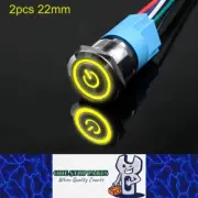 2 x 22mm Metal Push Button Switch Yellow LED 12V-24V Pre-Wired Self-Rest Switch