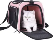 petisfam Soft Pet Carrier for Medium Cats and Small Dogs with Cozy Bed, 3 Doors,