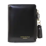Brief Design Bifold Tassel Women Wallet PU Leather Short Credit Card Holder Purse(Black)