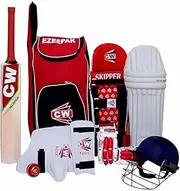 CW Storm Club Cricket Set Kit Include Kashmir Willow Cricket Bat, Batting Pad, Batting Glove, Helmet, Thigh Guard, Arm Guard, Abdo Guard, Kit Bag and Leather Ball- Full Size