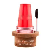 Mud Pie Disposable Red Drink Party Cup Holder and Marker Name Serving Set