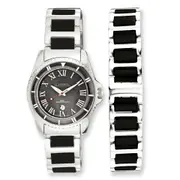 Ceramic Ladies Chisel & Stainless Steel Black Dial Watch 7.5In Bracelet S