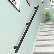 Black Stair Railing Wrought Iron Hand Rails for Indoor Stairs, Non-Slip Stair Banister Handrails for Corridor/Lofts/Patio/Kindergarten, Wall Mounted Staircase Grab Bar(9ft/270cm)