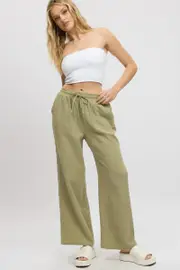 Green Wide Leg Pants Elasticated Waist - Size 16XL, Women's Wide Leg Pants
