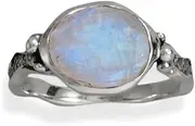 [JewelryWeb] 925 Sterling Silver Oxidized Rainbow Celestial Moonstone Wavy Band Ring 9mm X 11mm Radiant at Center is 2.5mm Wide-Band Style-Ring for Women and Men