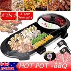 2in1 Electric non-stick BBQ Hot Pot Pan Shabu Grill Barbecue Hotpot Machine New
