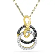 10k Yellow Gold Black Diamond Double Circle Pendant 1/5 Cttw