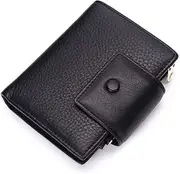 WX~Luggage bagsFashion Hasp Short Card Holder Billfold Purse Mini Zipper Oil Wax Vintage Leather Wallet for Women Lady,Black,12 * 2 * 11cm