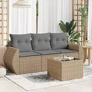 4 Piece Garden Sofa Set with Cushions Beige Poly Rattan Patio Bar Sets