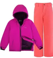 Girls Snowsuit Winter Ski Jacket & Pants Set Hooded Straps Windproof Waterproof