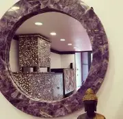 18" Round Amethyst Stone Crystal Mirror Stunning Wall Art Mirror Picture Framed