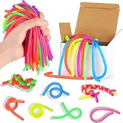 Colorful Monkey Noodle Mini Stretchy String Fidget Toys Sensory Toys Soft Stress Relief Toy Elastic Strings Fidget Toys 6.8 x 0.2 Inches for Strengthening Arms Building Resistance (Classic,100 Pieces)