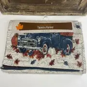 Fall Perfect Harvest Blue Truck Tapestry Table Runner 13 in x 68 in Autumn Leave