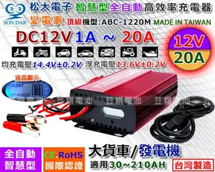 變電家(ABC1220M 30~210Ah)汽車電池 充電器 12V20A 另售 85D23L 95D31L 54801