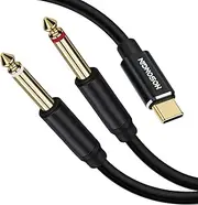 USB C to Dual 6.35mm 1/4 inch Stereo Splitter Y Cable, HOSONGIN USB Type C to Dual 6.35mm 1/4 inch TS Audio Cord for Smartphone, Tablet, Laptop Link Amplifier, Mixing Console Mixer, Speaker, 6 Feet