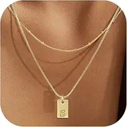 [Sanfenly] Initial Necklaces for Women 14K Gold Plated Letter Necklace Dainty Gold Name Necklace Personalized Initial Tag Pendant Necklace for Women Trendy Gold Jewelry