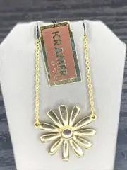 Kramer New York Necklace Gold Tone Flower Pendant Dainty 16” 1960s NOS
