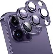 (2 Pack) T Tersely Camera Lens Protector for iPhone 14 Pro/iPhone 14 Pro Max, Alloy Metal Camera Cover with Tempered Glass Screen Protector Accessories,Scratch Resistant,Easy to Install (Purple)