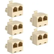 5 Pcs RJ12 6P4C 1 Male to 2 Female Telephone Phone Line T Adapter Modular Beige