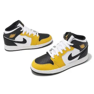 【NIKE 耐吉】休閒鞋 Jordan 1 Mid Yellow Ochre GS 大童 女鞋 黃 黑 撞色 AJ1(DQ8423-701)