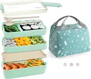 YRYUNRUI Bento Box and Lunch Box for Kids, Come with Lunch Bag, Spoon and Fork, 3 Layer 900ml/32oz Bento Box Adult Lunch Box, Cute and Exquisite Japanese Snack Box for Adults (GREEN)