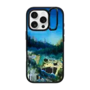iPhone 16 Pro Impact Ring Stand Case MagSafe Compatible NATURE REIGNS SUPREME 2, FOREST TREES BLUE GREEN WATERCOLOR ABSTRACT PAINTING