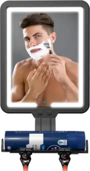 Lighted Shower Mirror Fogless 9.5X7In Heated W/ 3 Color Modes, Rechargeable Anti