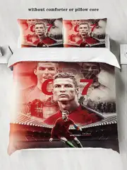 v2417 Bed Sheets pcs Soccer Star Bedding Set with Stitching Print for Bedroom and Guest Room - Duvet Cover and Pillowcases (No Core) 3-Piece Bedding