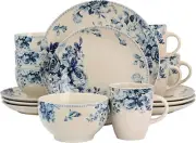 Dinnerware Set Service For 4 Plates Salad Dishes Bowls Mugs Stoneware Blue 16