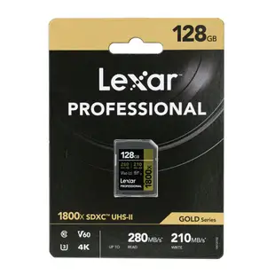 雷克沙 Lexar 128GB GOLD 1800x UHS-II SDXC 記憶卡 280MB/s相機用(平行進口)