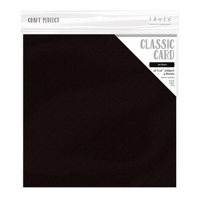 Craft Perfect Weave Texture 80lb Cardstock 12"X12" 5/Pkg-Jet Black - 3 Pack