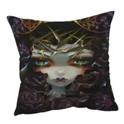 Gothic Art the Language of Flowers Black Roses Girl Cushion Cover