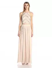 Aidan by Aidan Mattox Women's Hand Beaded Crop Top Dress, Champagne, 8