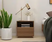 Nola Japandi Style Bedside Table in Walnut