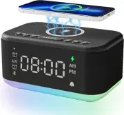 Alarm Clock Speaker Wireless Charger, Digital Alarm Clocks Bedrooms Bluetooth, A