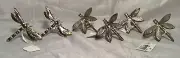 Set of 6 Dragonfly Napkin Rings 4 Matte Silver Tone 2 Multi Color Enamel NWT