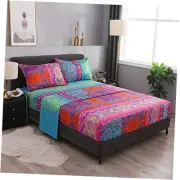 Bohemian Retro Bedding Sheet Set,1 Fitted Sheet, 1 Flat, 2 Pillow King Red