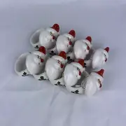 Santa Christmas Napkin Rings Ceramic OCI Omnibus Holly Berry Set of 8