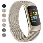 金屬錶帶兼容 FITBIT CHARGE 5/CHARGE 6,女士男士磁性可調節手鍊錶帶不銹鋼替換腕帶,適用於 FIT